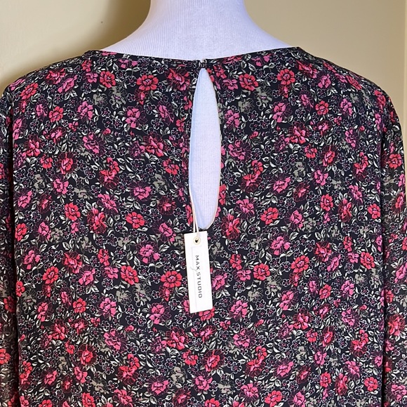 MAX STUDIO Size XL Dark Floral Romantic Dress Pintuck Floral Overlay $138 NEW - Picture 9 of 16